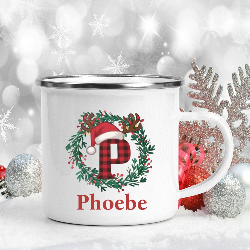 Personalized Christmas 26 Letter Pattern Mugs Custom Name Large Capacity Handle Cup Hot Chocolate Coffee Mug Christmas Gifts