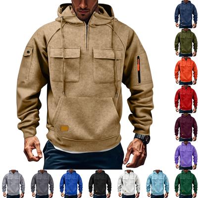 Men's 1/4 Zip Cargo Hoodie | Drawstring Multi-Pocket, Color For Outdoor & Casual Wear