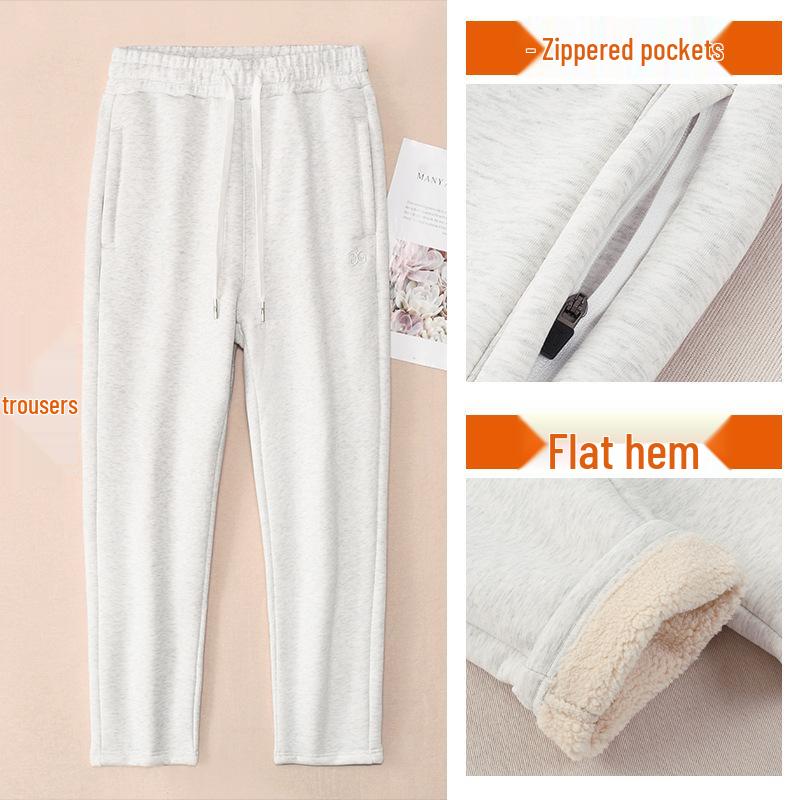 GAGN Women's Plus Size High Waist Winter Fleece Sweatpants with Zipper Pockets.