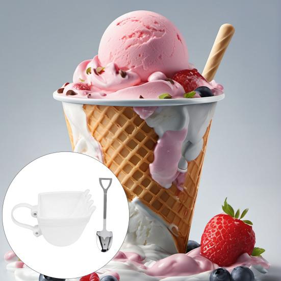 330ML Hrnček ve tvaru lžíce bagru, pohár na zmrzlinu s lopatkou z měděné slitiny, hrnek na kávu, šálek na čaj, nádoba na mléko, džus pro použití v kuchyni