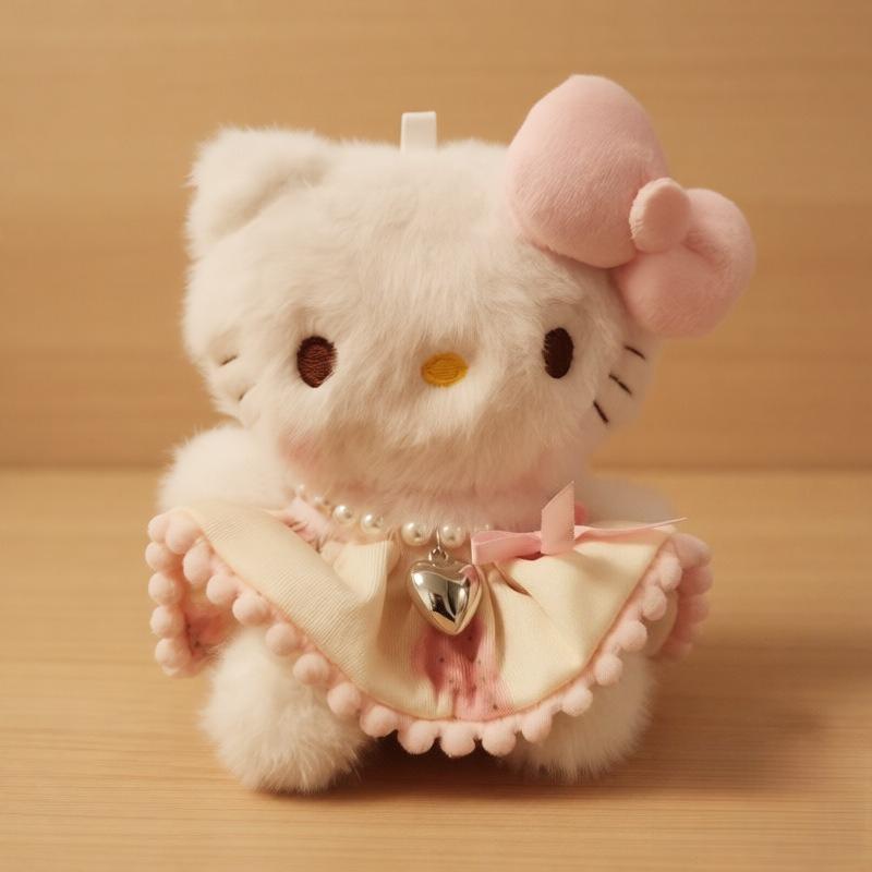 Hello Kitty Sweet Lolita Plush Keychain Pearl Necklace Dress Design Kawaii Kitty Plush Doll Pendant Perfect For Girls Bag Decor