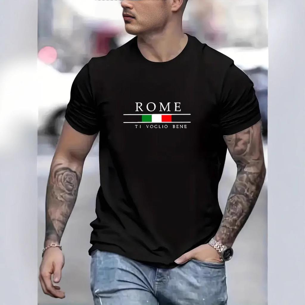 Men's Cotton T-shirt Letter Printing Pattern Short-sleeved Base Coat Round Neck Sweatshirt