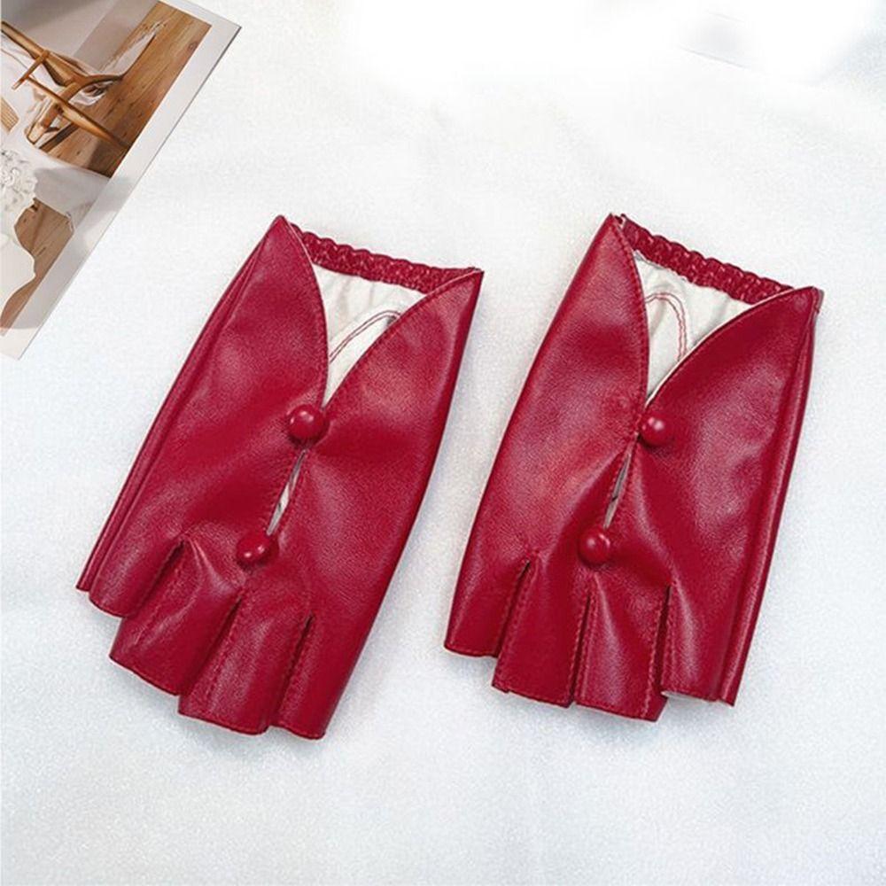 PU Leather Half Finger Gloves Button Hole Leather Gloves Stylish Women Leather Gloves  Performance