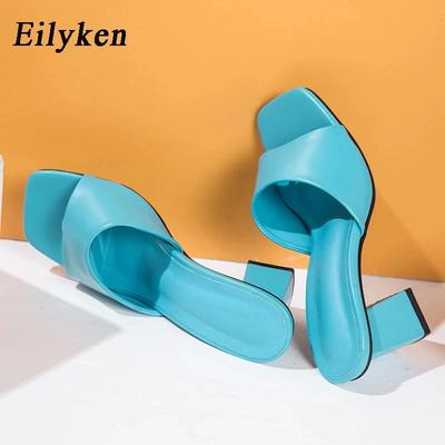 Fashion Eilyken Summer Women Purple Slipper Square High Heel Beach Slip On Sandal Flip Flop Slides Size 41 42