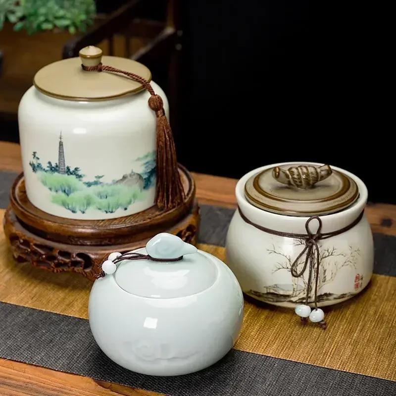 Canister for Loose Tea, Chinese Porcelain Puer Tin, Caddy, Ceramic Canister, Airtight Coffee, Household Jar, Storage Container