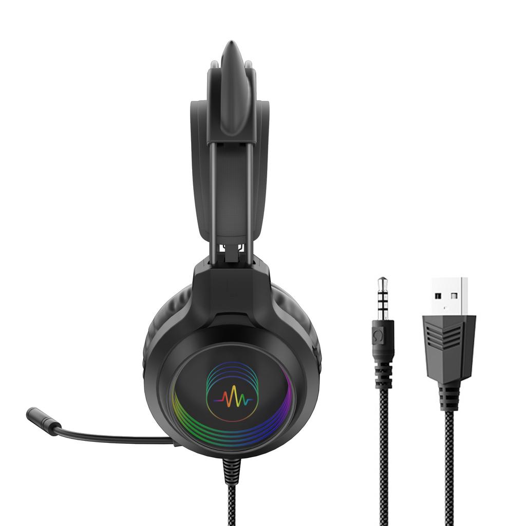 SY-G40 3,5 mm USB-kabelanslutet styrt headset Dragon Eyes Luminous Gaming Söta kattöron Huvudmonterade datorhörlurar med mikrofon För PC Bärbar dator