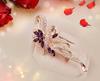 Miaomyao Cubic Zirconia Purple Elegant Ribbon Flower Crystal Leaf Brooch Accessory for Women Birthday Anniversary Gift [MiaoMiao] (Purple & Gold)