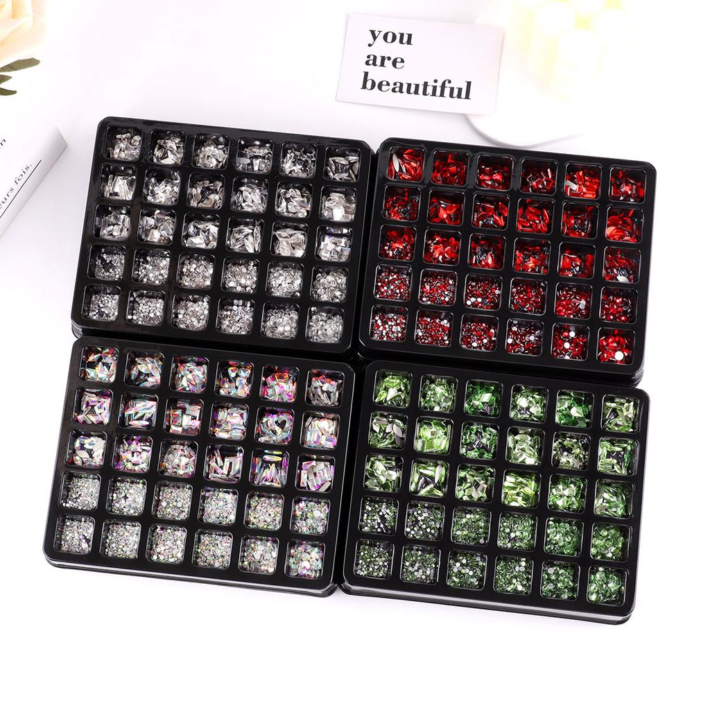 Nail Art 30 Grid Boxed Nail Art Flat Bottom Special-Shaped Diamond Transparent Ab Big Red Nail Rhinestone Nail Art Jewelry