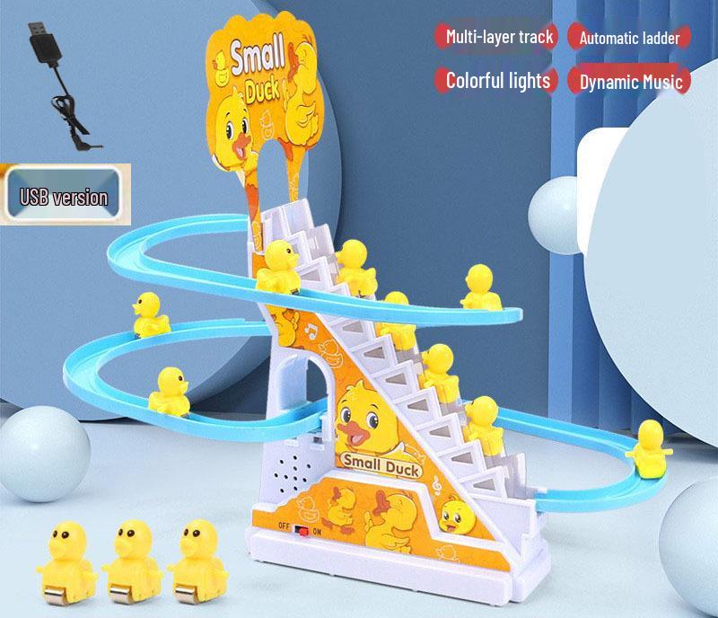 Interactive Electric Little Yellow Duck Climbing Stairs Toy with Music - Educational and Fun for Kids