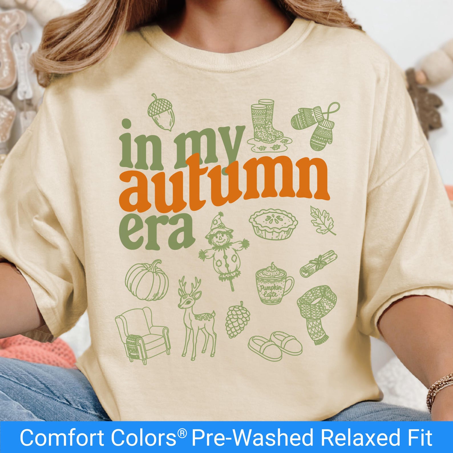 Retro Fall Doodle Shirt, Comfort Colors In My Autumn Era Graphic Tee, Cute T-Shirt For Fall Lover Gift, Sweater Weather T Shirt 3XL
