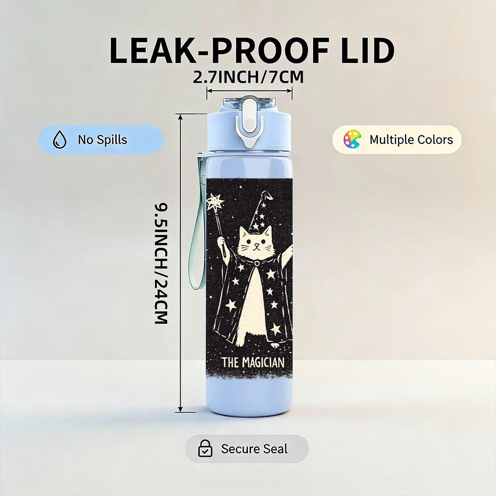 1PC Witch Book Magic Spell Print 750ml Color Plastic Sports Water Bottle Leakproof Flip Straw Lid Suitable for Sports Office Home Use