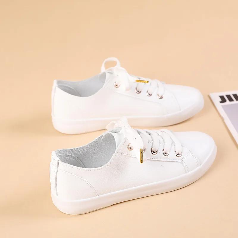 Fashion New Leather White JK Sneakers High-quality Leather Breathable Casual Shoes Student Lace-Up Flat Sports Shoes Women Canvas Shoes
