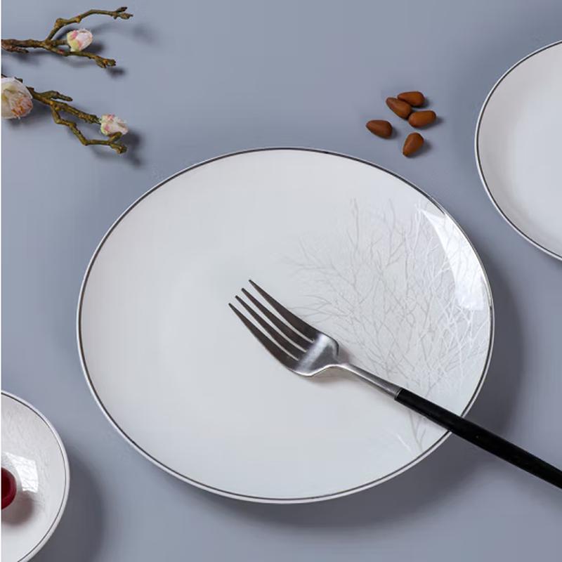 SIFAR 8-inch Ceramic Dinner Plate Set with Gold Rim