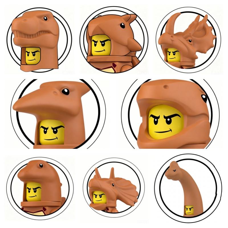 Dinosaur Jurassic Triceratops Brachiosaurus Figure Head Cover Helmet, Multi-color Options Building Blocks Toy