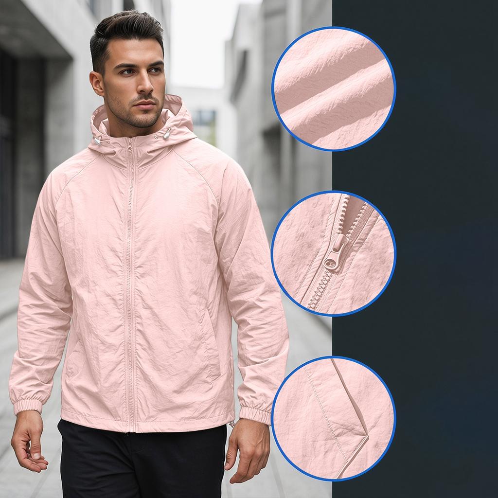Men's Summer Lightweight Hoodie Jacket Quick Dry Breathable Sun Protection Jacket Thin Outdoor Windbreaker with Hood and Full Zip
