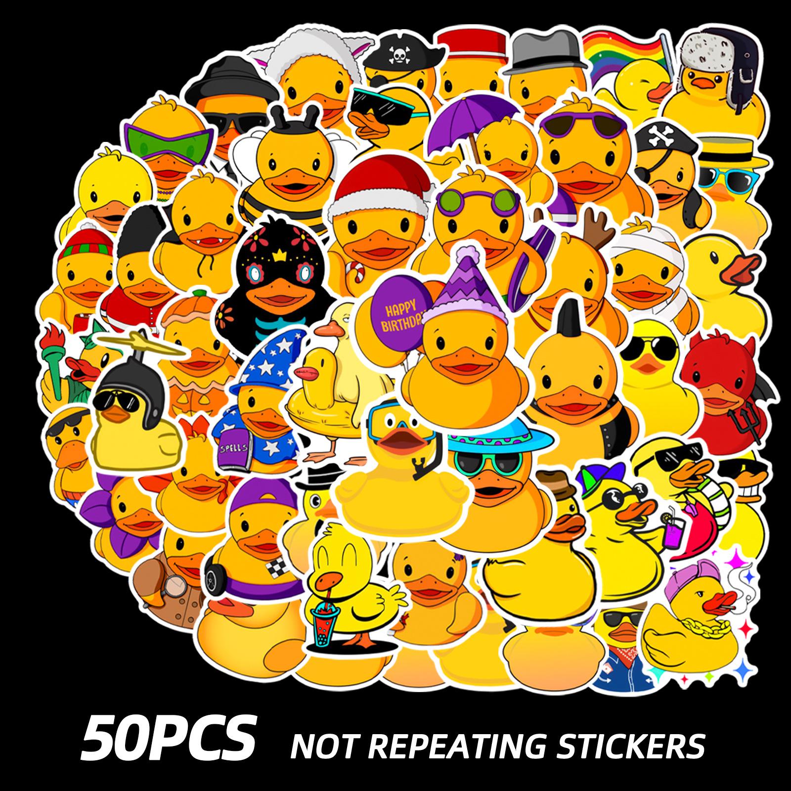 50pcs Cute Yellow Duck Waterproof Stickers for Water Bottles, Pencil Cases & Phone Cases 50 unique pieces
