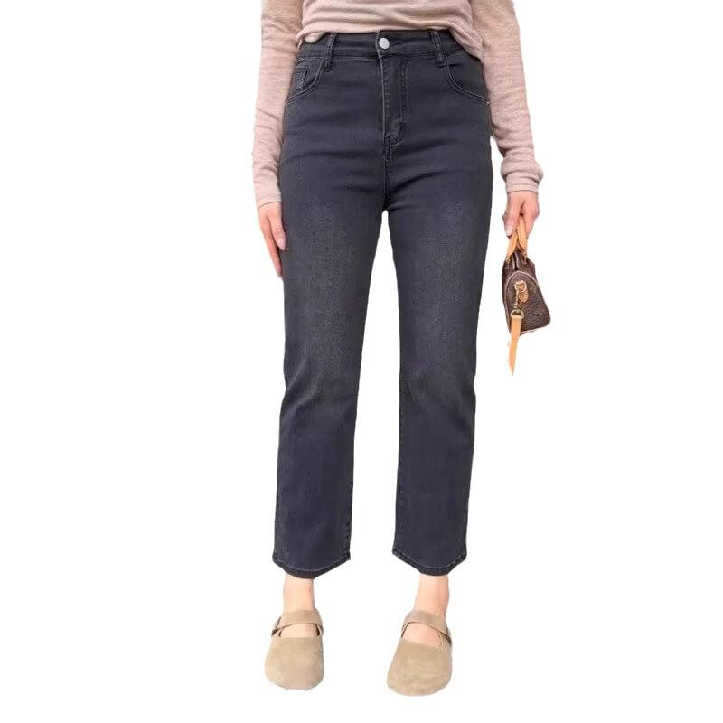 Pear-Shaped Body Women's Plus Size Straight-Leg Jeans - Petite, Versatile, Slimming Cigarette Baguette Pants for Autumn