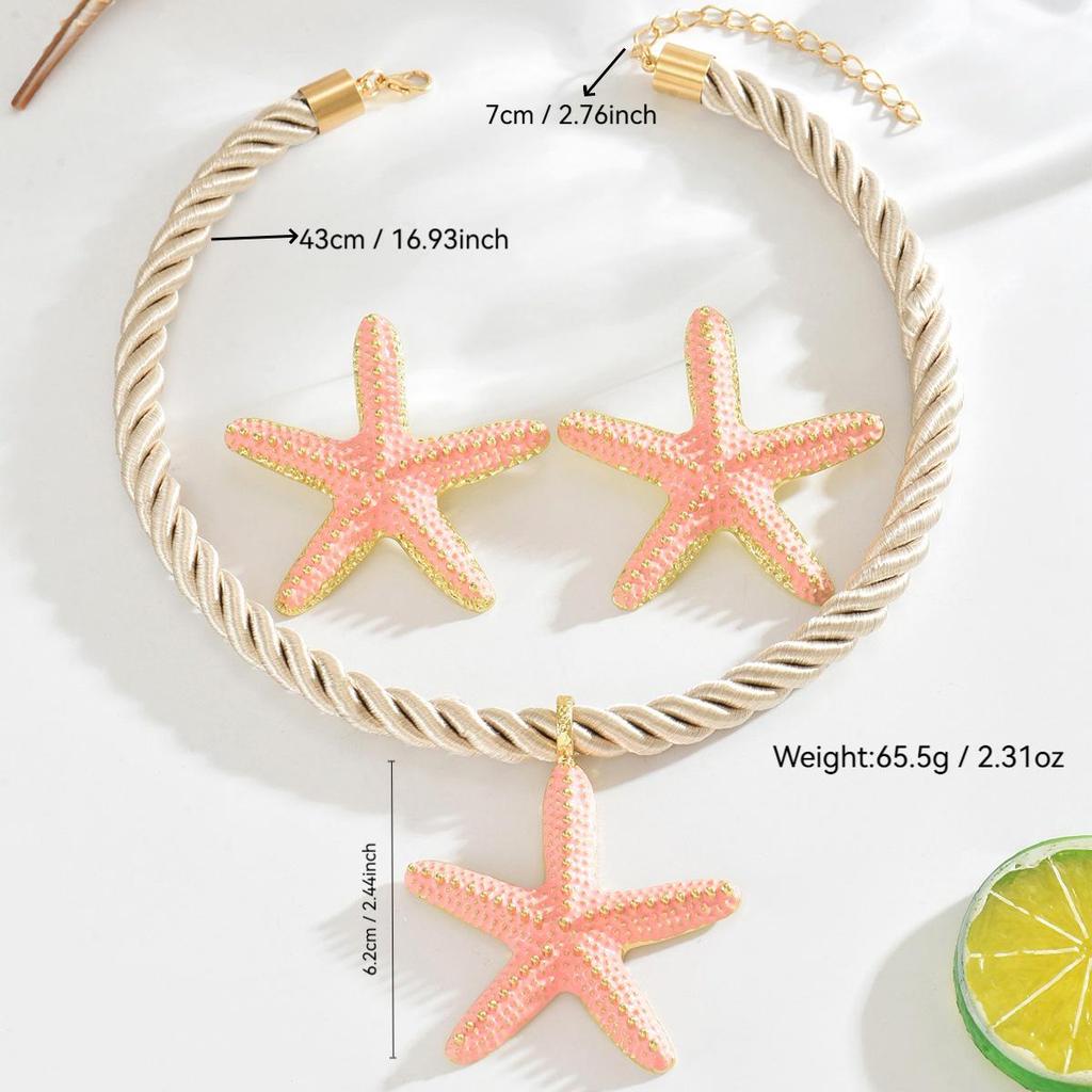 European-American Starfish Necklace & Earring Set: High-End Clavicle Chain, Light Luxury Vacation Style for Women.