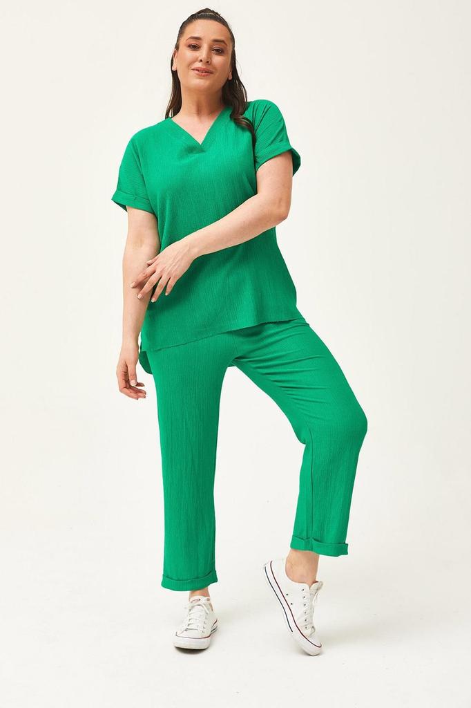 Damenmode Übergröße Trainingsanzug Set Plus Size Capri Grün Trainingsanzug Set