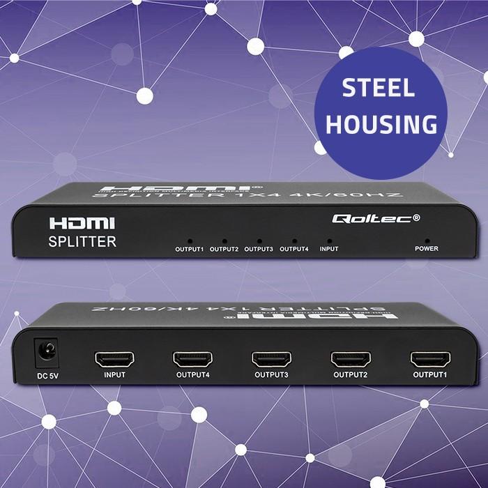 Qoltec Active Splitter 4 X HDMI 4K X 2K | 6Gb/s | 60Hz | High Stability