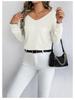 Spring & Autumn Casual Striped V-Neck Long-Sleeve Top for Women - Loose Fit, Large Sizes