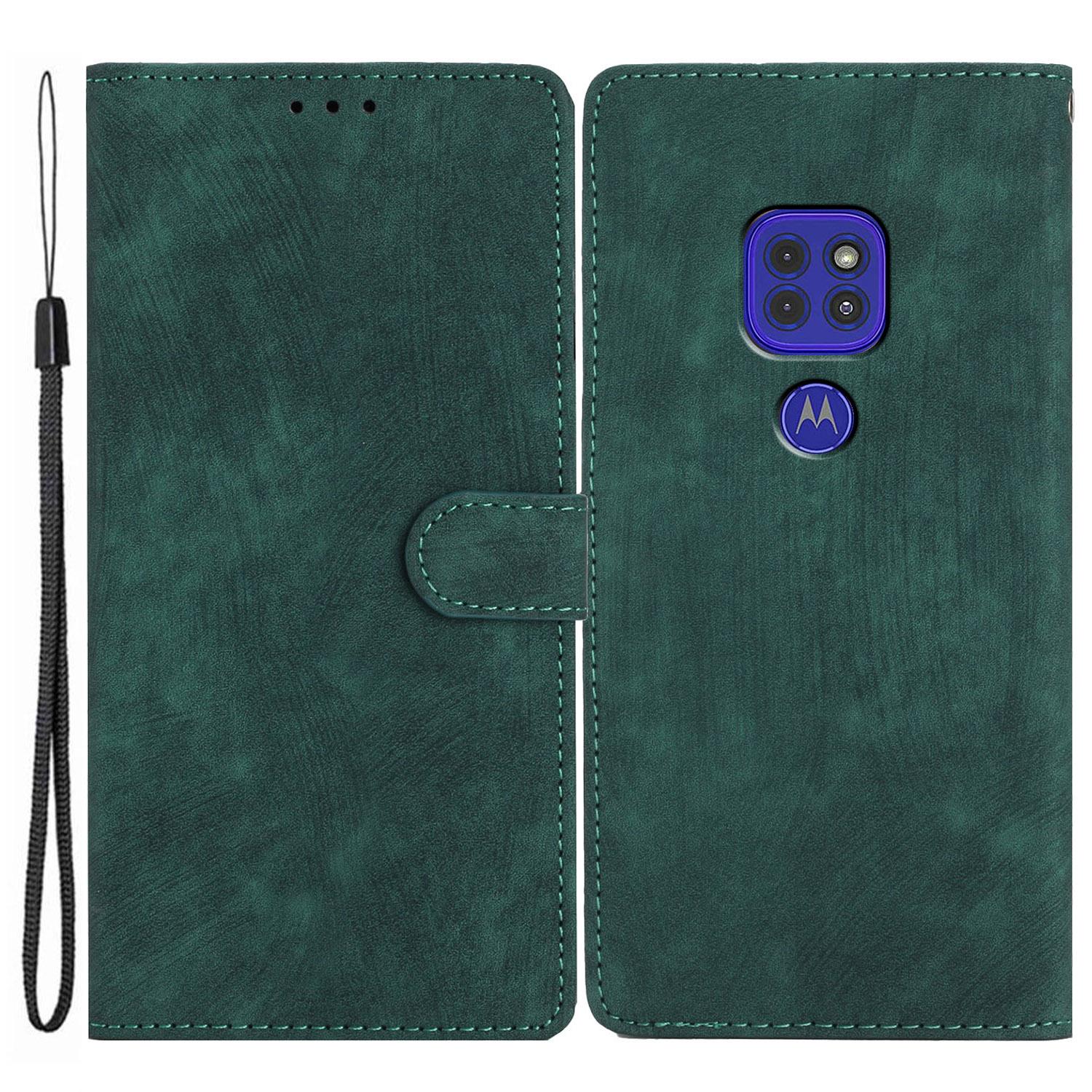 

For Motorola Moto G9 (India)/G9 Play/E7 Plus PU Leather Protective Cover Skin-touch Phone Wallet Stand Case Green