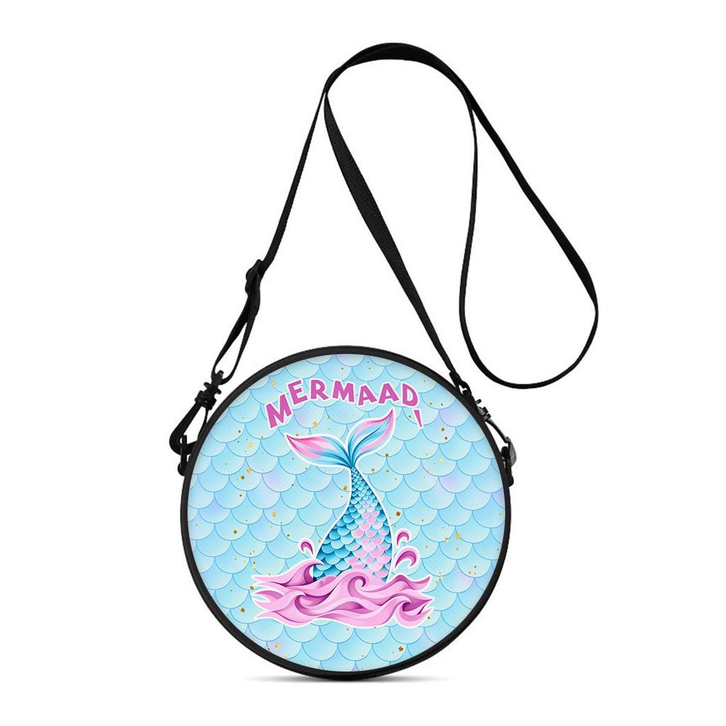 Mermaid Tail Print Round Shoulder Bag Casual Messenger Bag for Woman Best Gifts 2D Flat Casual Daily Crossbody Bag
