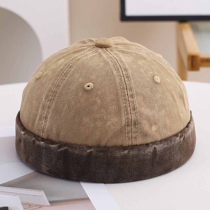 1Pc Washed Docker Beanie Brimless Cap Hat Without Visor Solid Color Retro Vintage Street Style Spring Autumn Outdoor Gorras