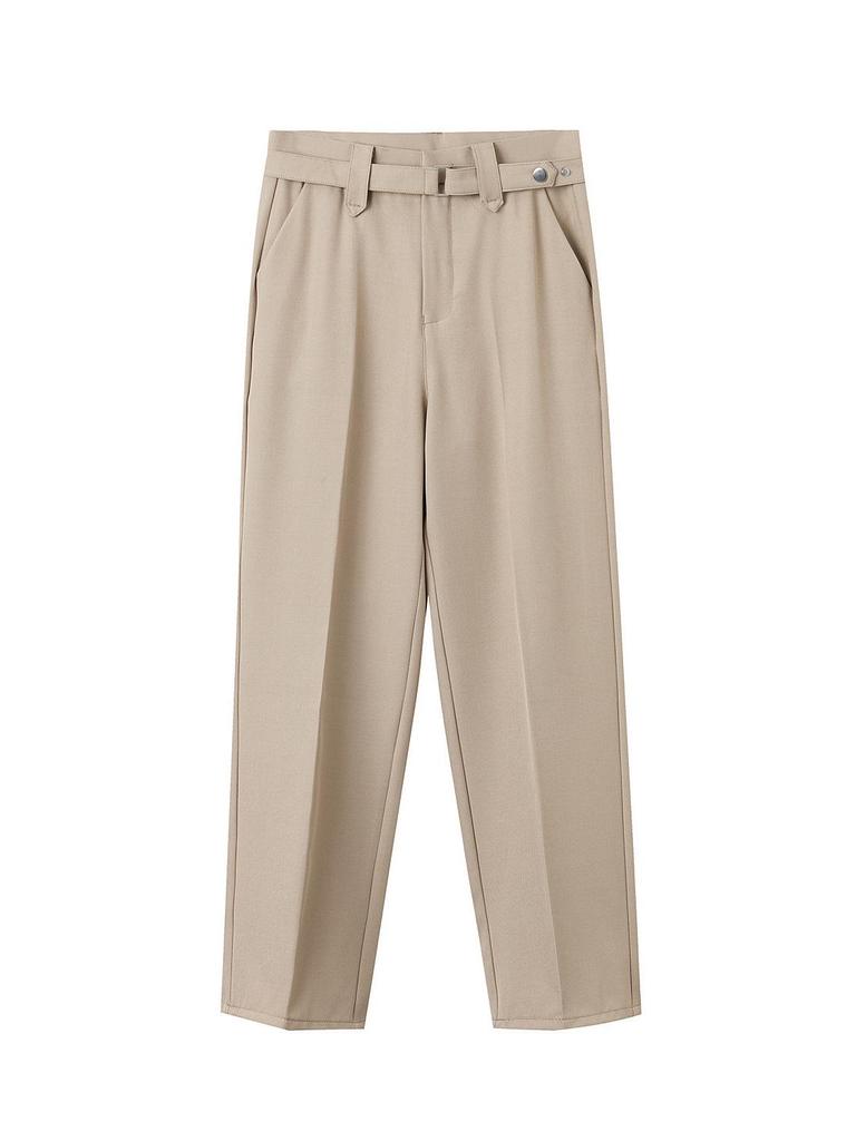 Men's Spring 2026 Casual Trousers - Korean Style, Non-Iron, Loose Tapered Suit Pants with Half Elastic Waist