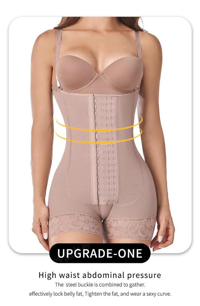 Plus Size European & American Shaping Bodysuit: Chest Support, Crotchless, Four-Row Hook, Strong Compression for Slimming