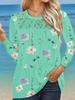 Fashion Autumn Plus Size Women Lace Floral Print Long Sleeve Round Neck Casual Pullover T Shirt Top