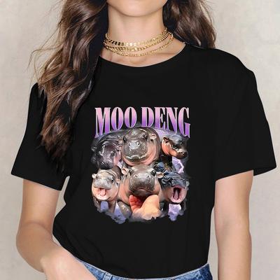 Zabawna koszulka z hipopotamem Moo Deng dla niemowląt Kobiety Mężczyźni Modna koszulka Streetwear Kawaii Koszulka z kreskówką Harajuku Y2k T-shirt Topy Ubrania Mange