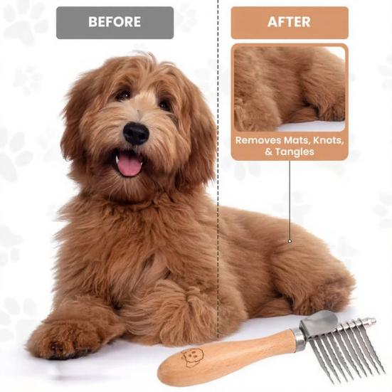 Pet Detangling Grooming Comb 2-in-1 Gentle Undercoat Rake Deshedding Brush Removes Mats Tangles Loose Fur for Long Short Hair Cats Dogs
