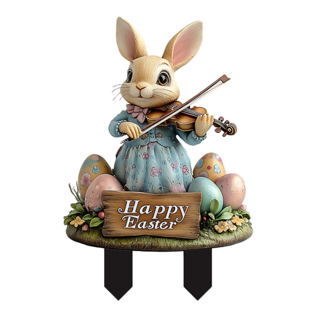 Easter Bunny Stake Easter Decor Yard Ornament Bunny Decorative Garden Stake Rabbits Easter Yard Sign for Backyard Path Garden