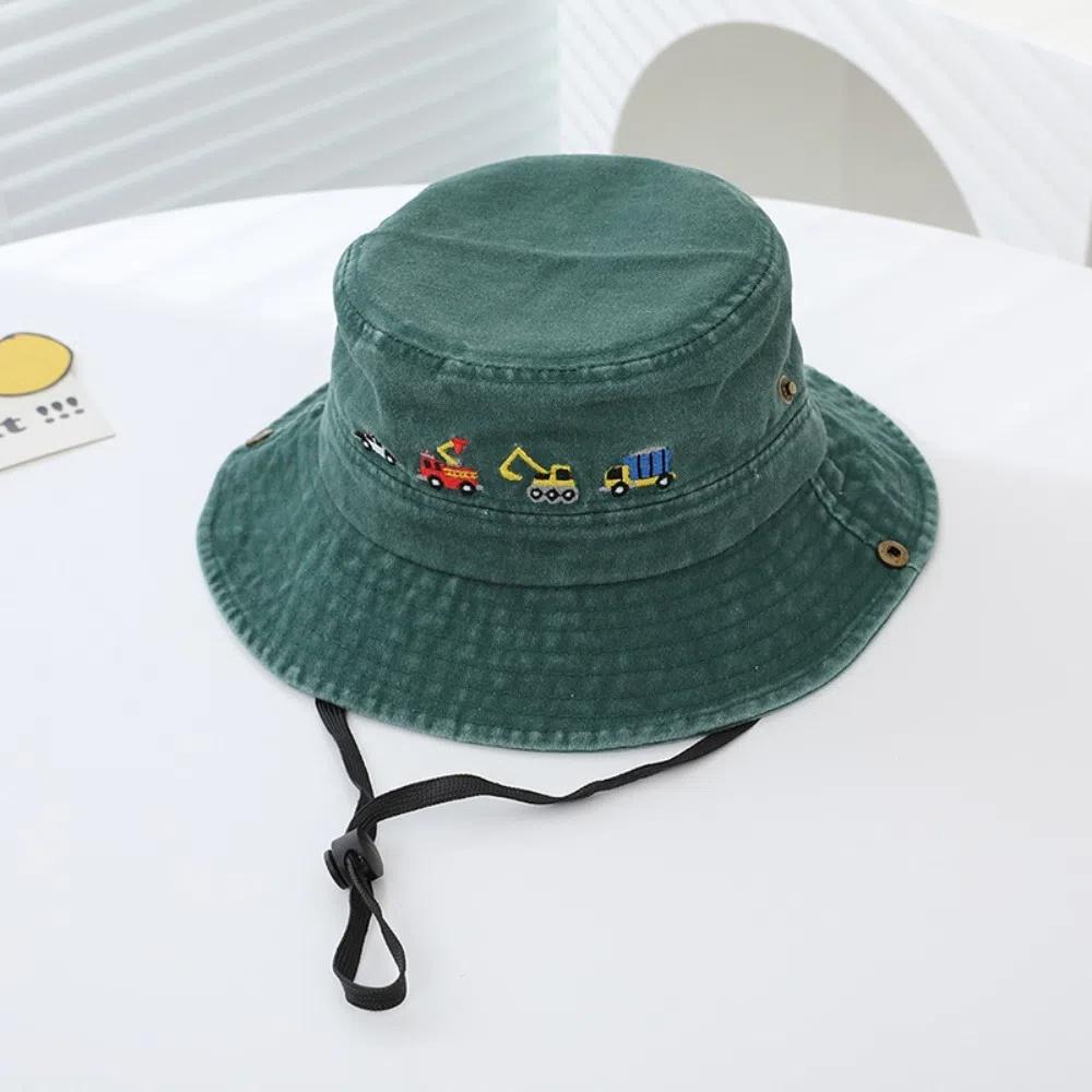 

Adjustable Fisherman s Hat Embroidered Vehicles Kids Bucket Hat Cute Boys Sun Hat for 2-6Years зелений