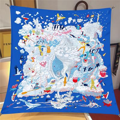 Châle 90x90cm Nouveau Design Écharpe en Soie Imprimée Univers Nuageux Écharpes Carrées Enveloppements pour Dame Mouchoir Châle de Cou Enveloppements Écharpes