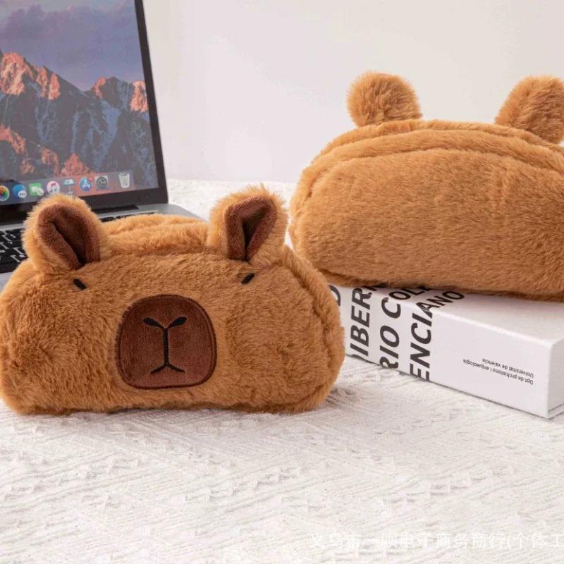 Kapybara Stationery Pen Bag Cute Guinea Pig Large Capacity Plush Stationery Japanese Pen Box Learning Stationery Supplies