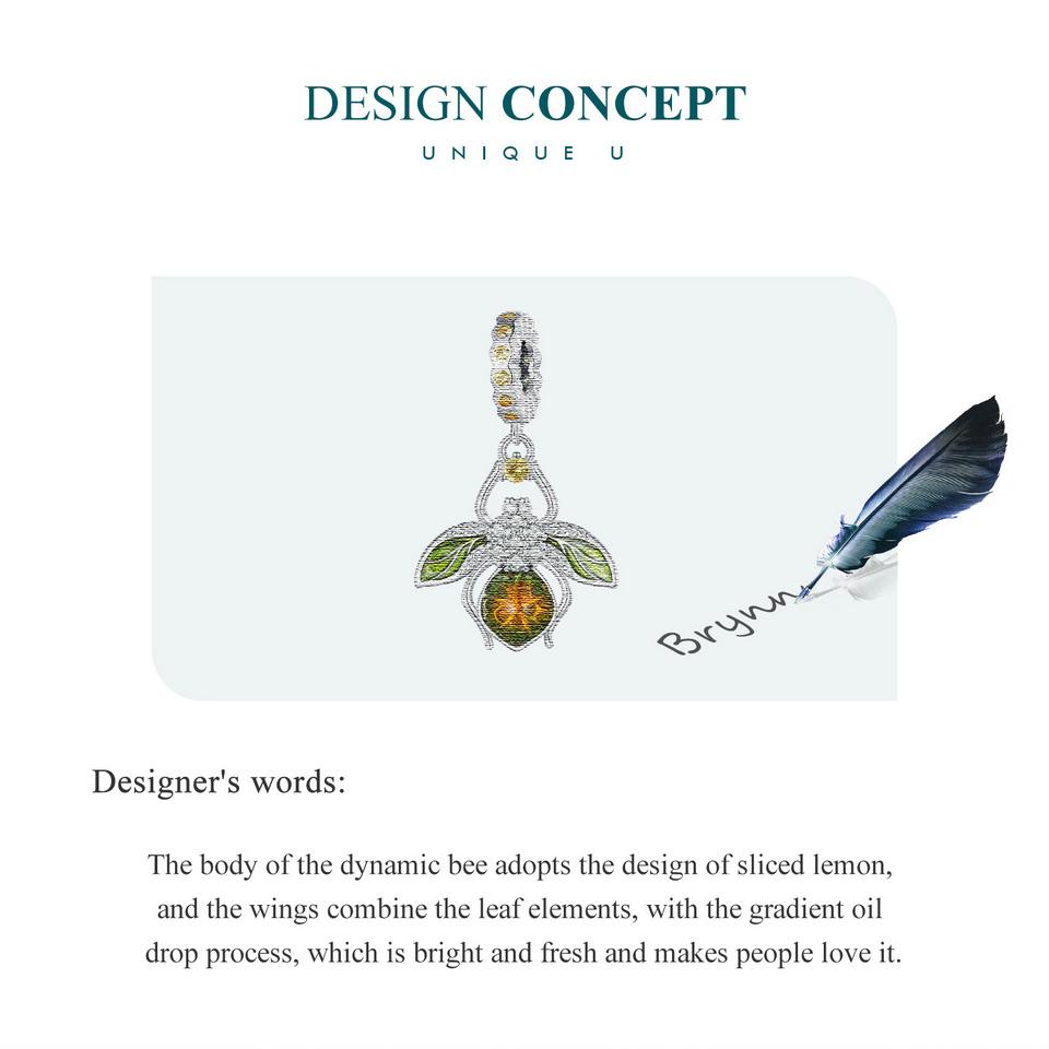 Breloc cu pandantiv cu lămâie albină BAMOER din argint 925, mărgele de insecte pentru femei, brățară și brățară originale, bijuterii fine