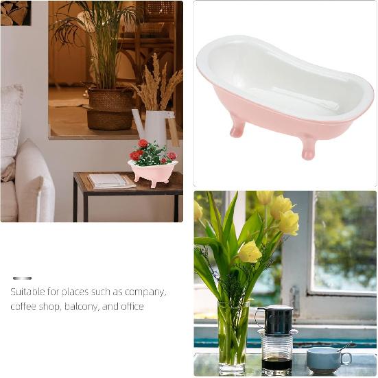 

Yardwe Керамический горшок-плантер для суккулентов в форме ванны, Мини-контейнер для посадки цветов для украшения рабочего стола, балкона, офиса, кофейни (розовый)