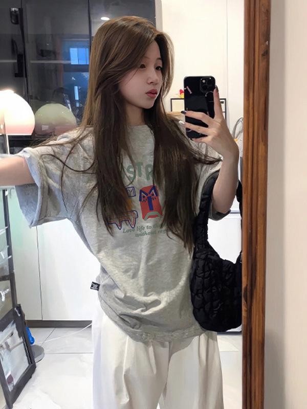 Women's Plus Size Loose Fit Pure Cotton T-Shirt, Summer 2026, Unique Half Sleeve Design.
