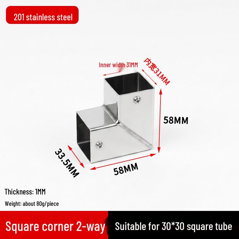 Stainless Steel Four-Way Square Tube Connector (20/25/30mm)