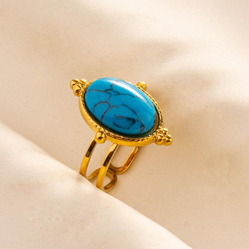 1pcs Blue Stone Ethnic Vintage Open Adjustable Sun Heart Star Stainless Steel Rings For Women Men Accessories Jewelry Bague Gift