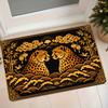 1pc Flannel Mat Black Golden Chinese Leopard Wave Bamboo Lantern Pattern Entrance Door Mat Bedroom Bathroom Kitchen Non-Slip Floor Mat