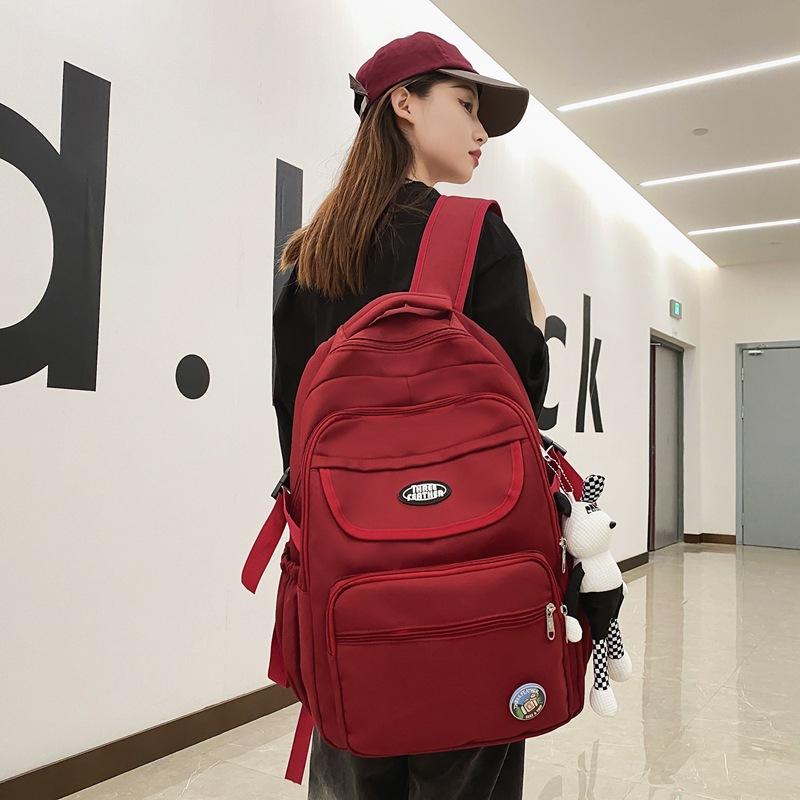 Schoolbag Solid Color Simple Korean Edition Campus Casual Backpack Large Capacity Middle and High School Student Backpack Lightweight Couple Travel