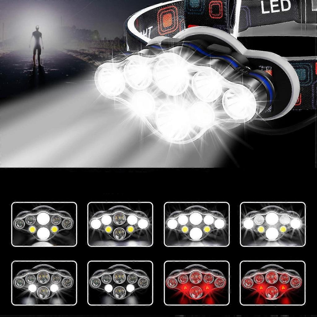 8LED USB Rechargeable Headlamp IPX4 Waterproof Outdoor Camping Headlamp
