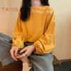 Women T-shirt Round Neck Lantern Long Sleeve Elastic Cuffs Tee Shirt Solid Color Loose Fit Pullover Tops Daily Wear