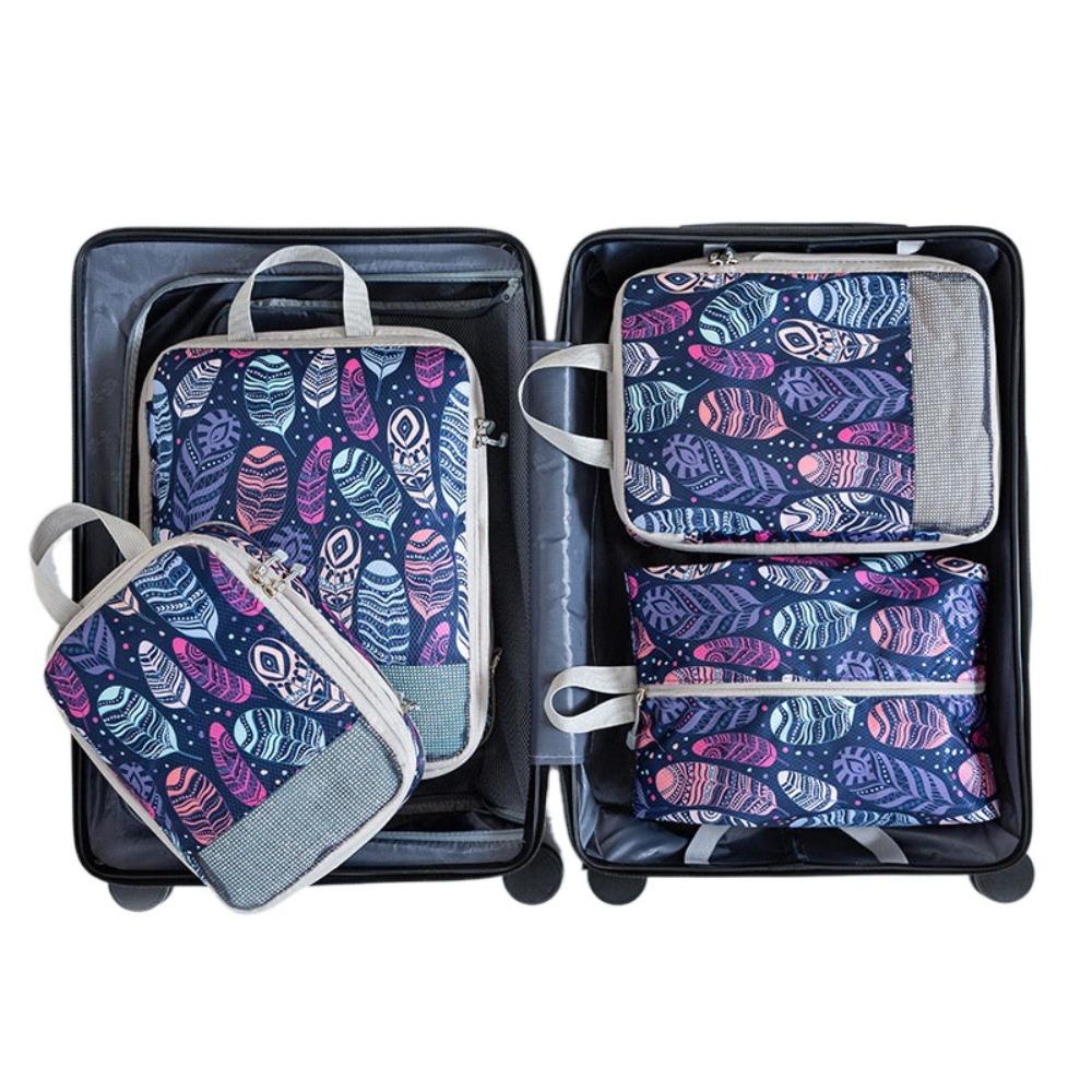 4pcs/set Printed Compression Storage Bag Foldable Luggage Storage Bags Set Packing Cubes  Clothes