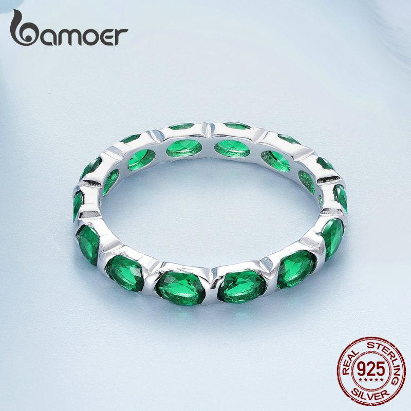 BAMOER 925 Sterling Silber schillernder grüner Spinell-Fingerring für Frauen, Valentinstagsgeschenk, platinierter edler Schmuck