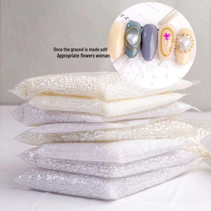 Round Flat-Bottomed High-Gloss Nail Art Pearls – Half-Faced Semicircular Imitation Beads