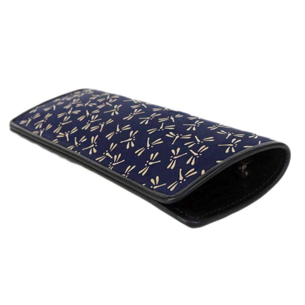 Inden Eyeglasses Sack Navy Blue Deerskin with White Dragonfly Soft 16cm x x Inden-ya 4203, Lacquer, Pattern, Type, 7.3cm 1.8cm